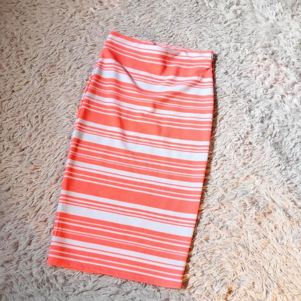 Vintage Y2K Neon High Waist Striped Bodycon Skirt Womens M Clubwear Hipster Boho